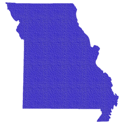 A textured blue silhouette of the state of Missouri.